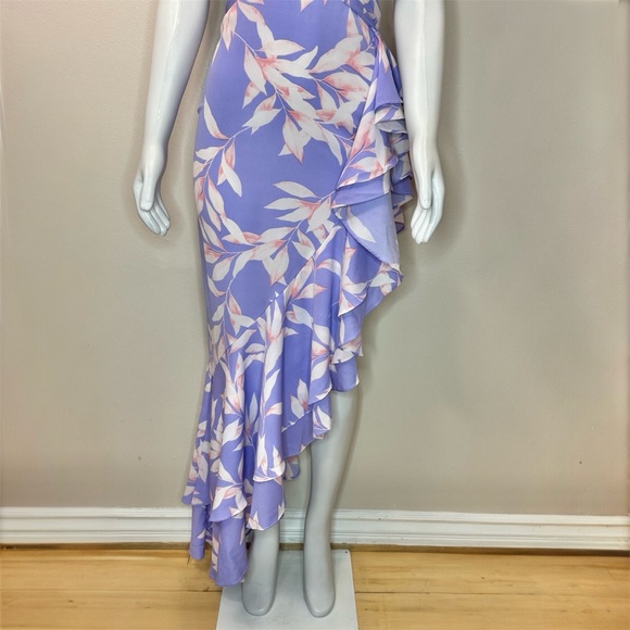 Purple pink asymmetrical hem with ruffles cutout maxi dress - Picture 4 of 11